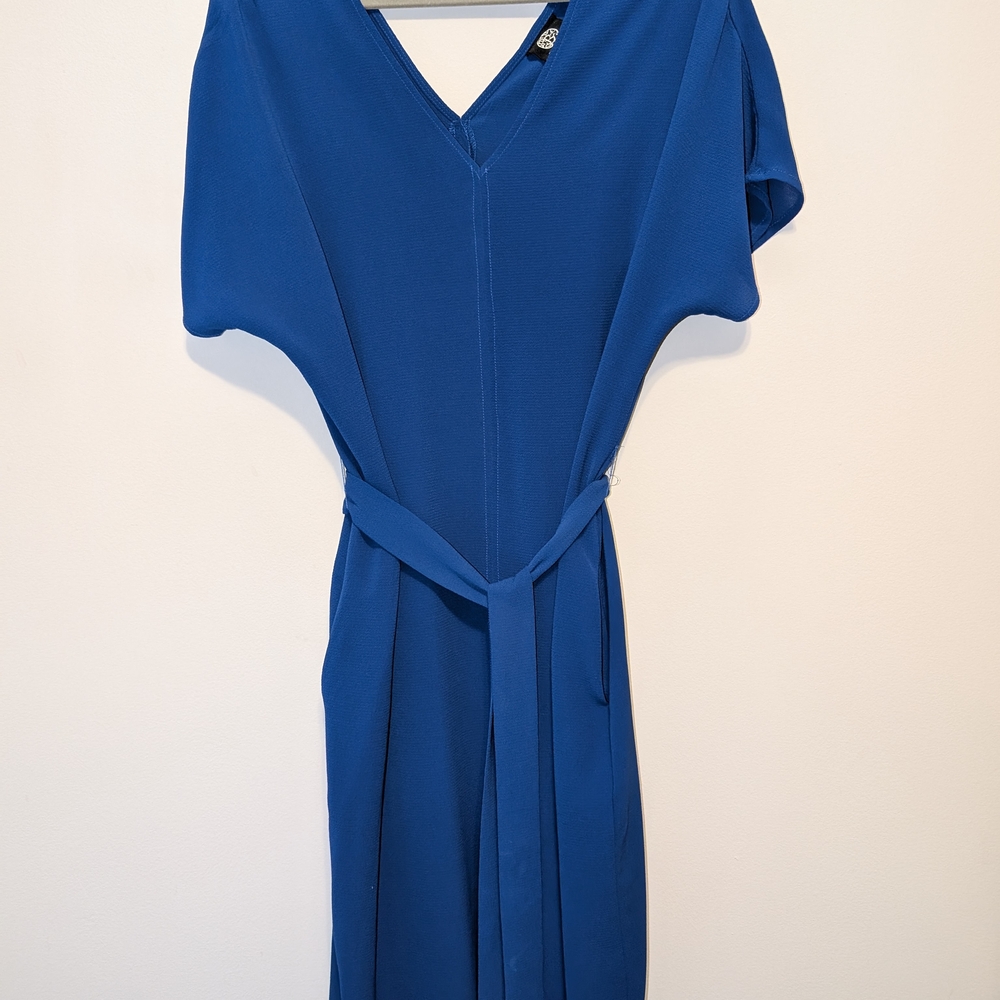 Bobeau Blue Sheath Midi Dress with V-neck